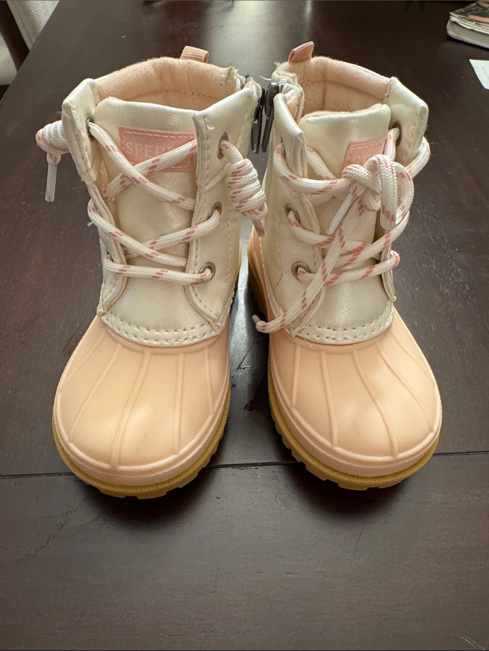 Sperry Kids Pink and Cream Waterproof Duck Boots